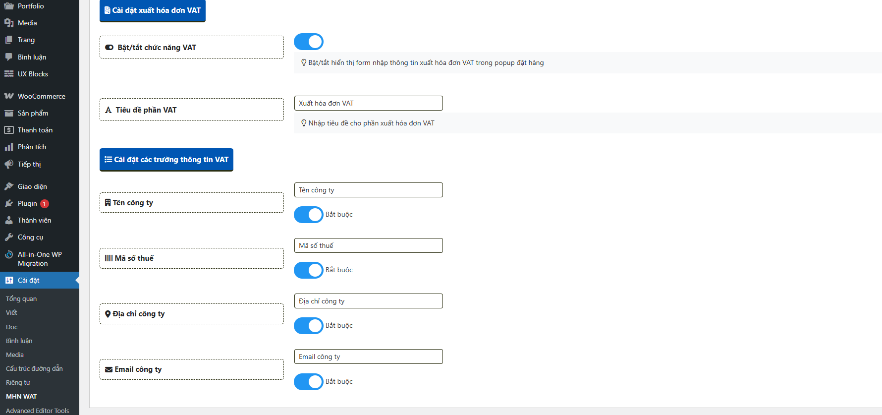 Cài đặt xuất hóa đơn VAT