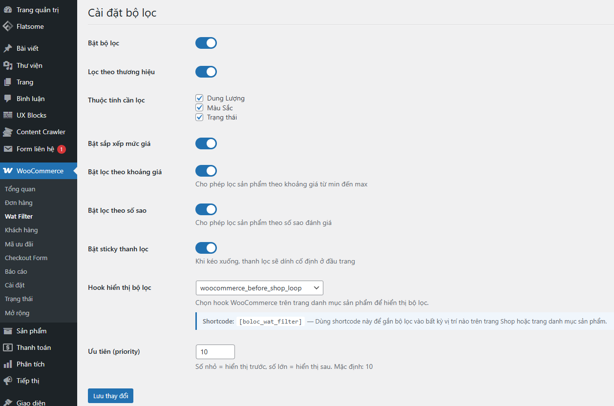 Menu quản trị admin