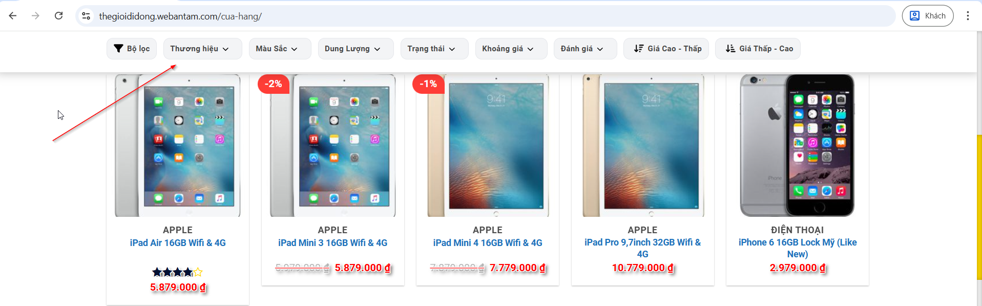 Thanh bộ lọc ngoài website